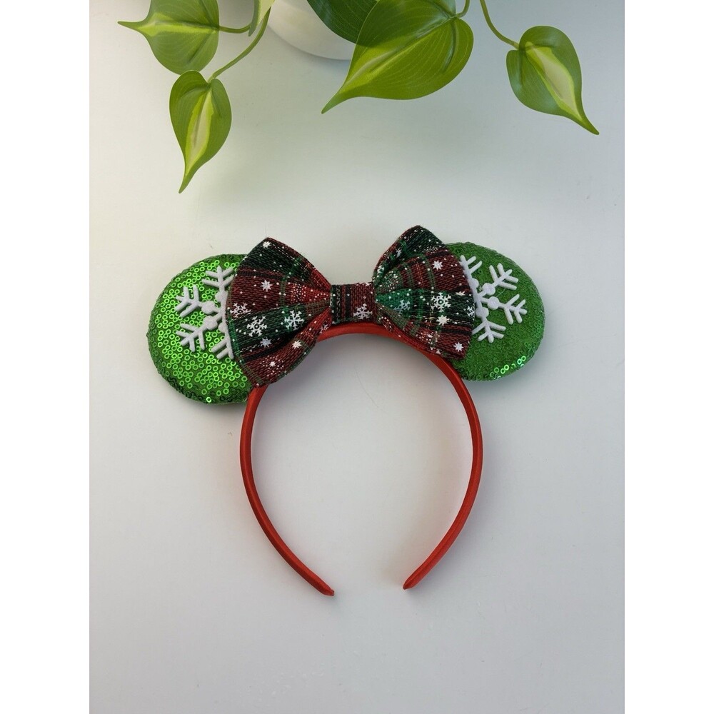 Minnie Mouse Ears Headband Lights Up Disney Parks Christmas Plaid Bow Snowflakes